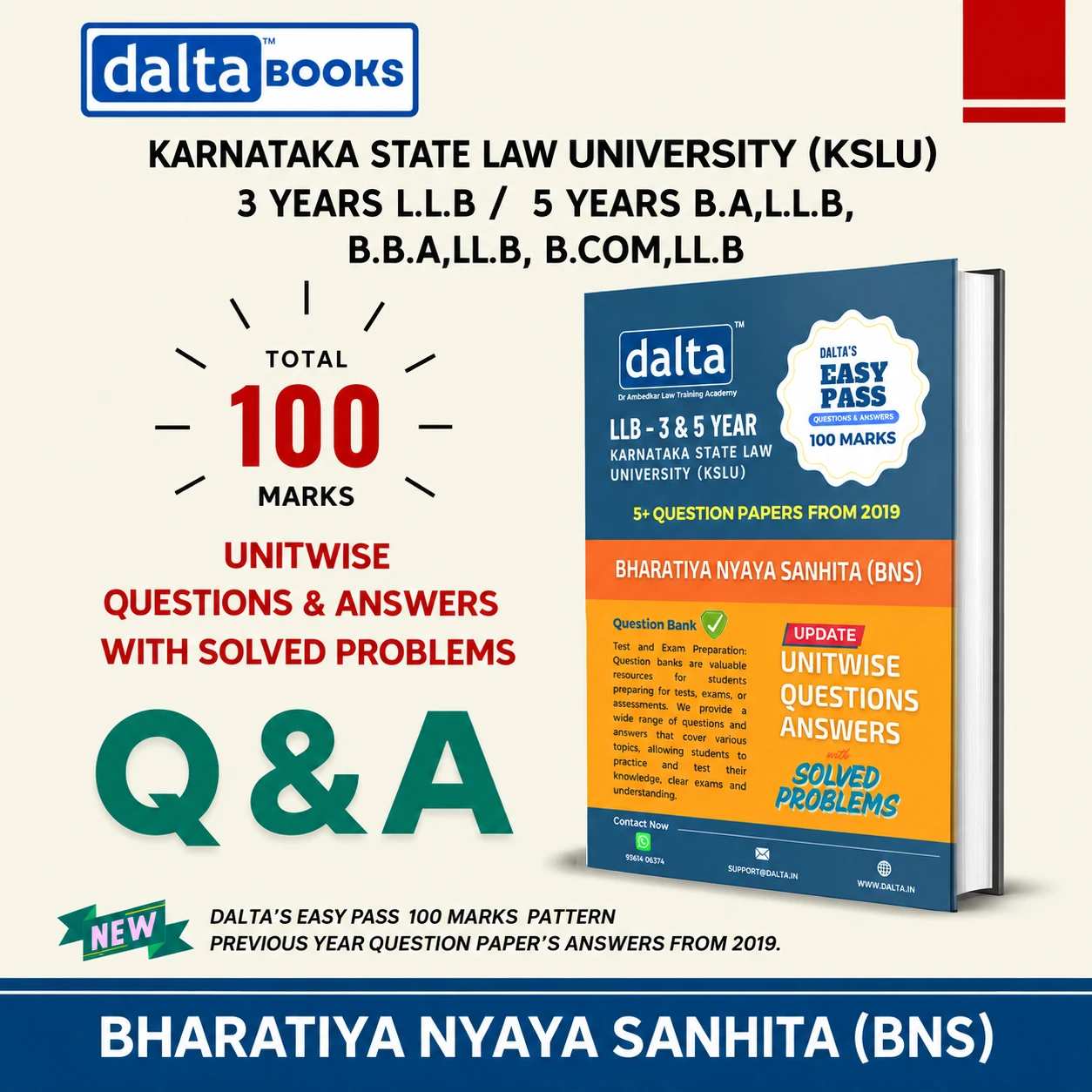 THE BHARATIYA NYAYA SANHITA, 2023 (BNS) (100 Marks) – Easy Pass | KSLU 3-Year & 