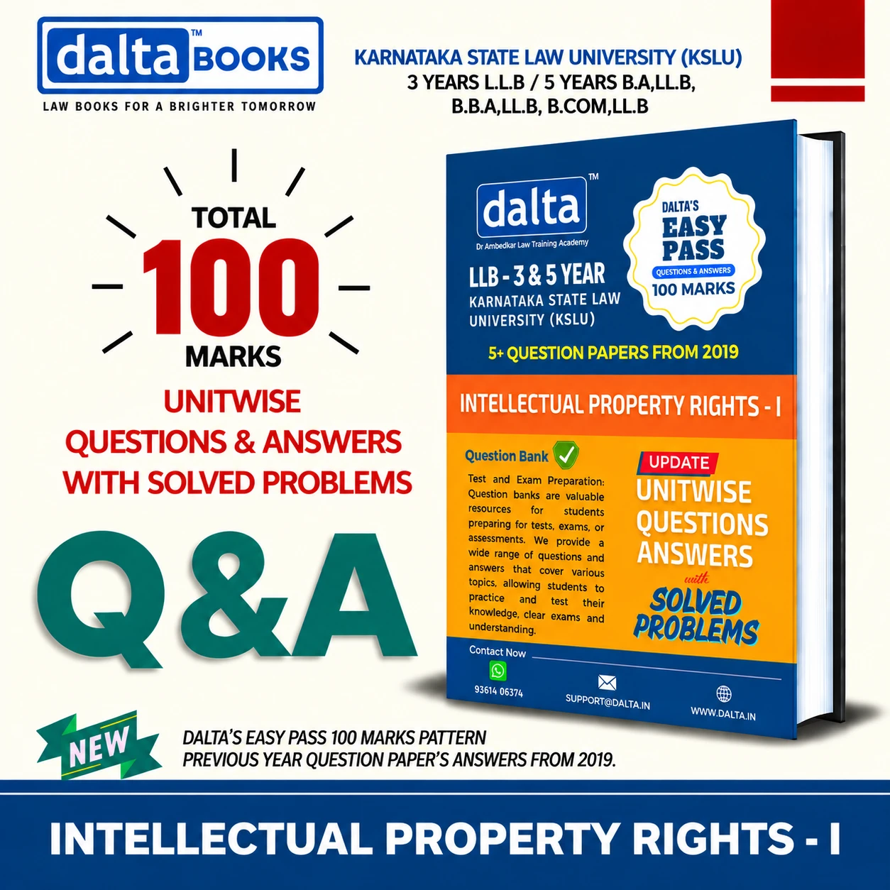 INTELLECTUAL PROPERTY RIGHTS – I (100 Marks) – Easy Pass | KSLU 3-Year & 5-Year 