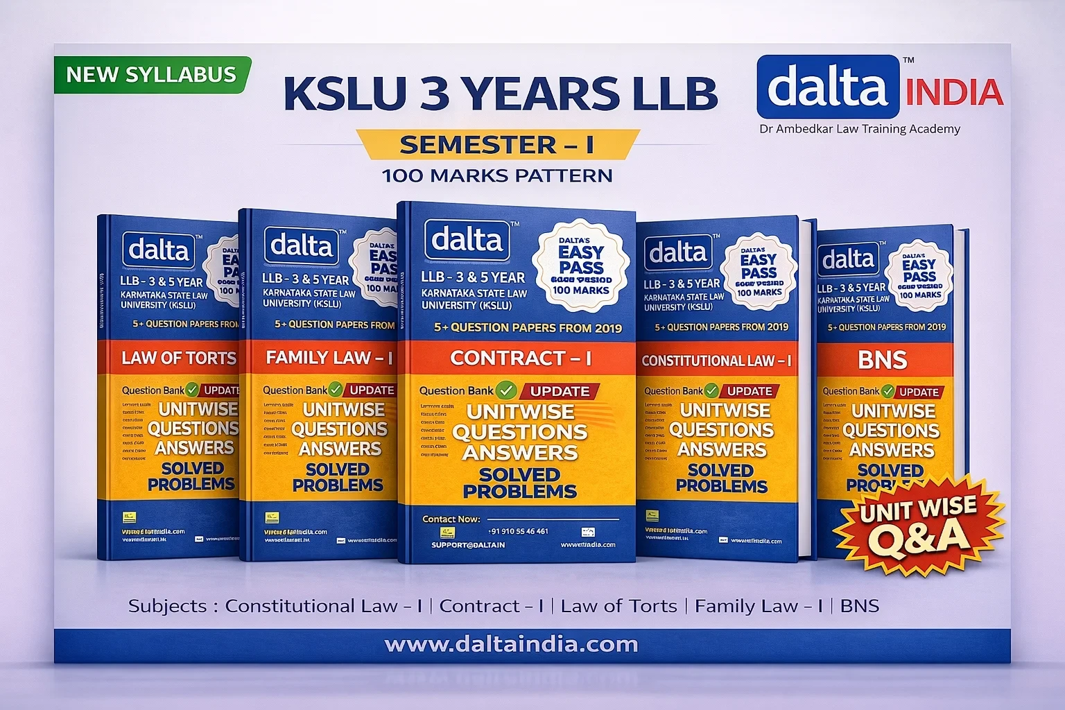 SEMESTER I – 100 MARKS – ALL BOOKS | Easy Pass | KSLU 3-Year & 5-Year LLB | Comp