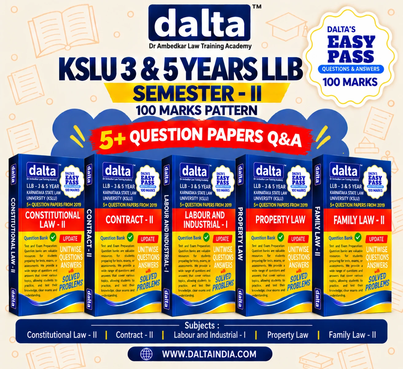 SEMESTER II – 100 MARKS – ALL BOOKS | Easy Pass | KSLU 3-Year & 5-Year LLB | Com